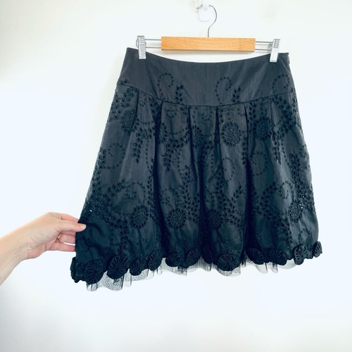 Adolfo Dominguez Size 41 (12) Black Broderie Anglaise Pleated Knee Length Skirt - Picture 4 of 24