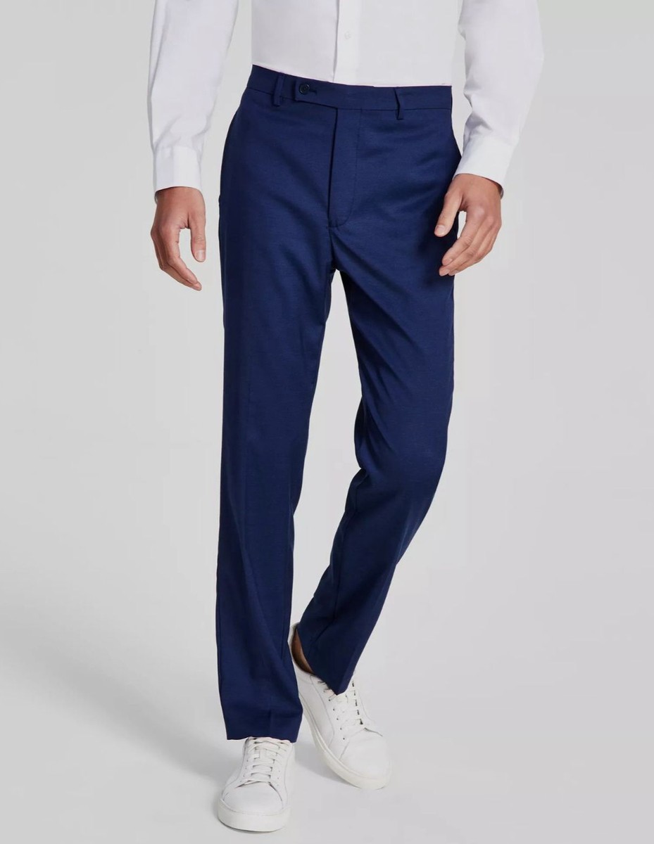 $495 DKNY Mens Blue Modern-Fit Tic Stretch 2-Piece Jacket Pants