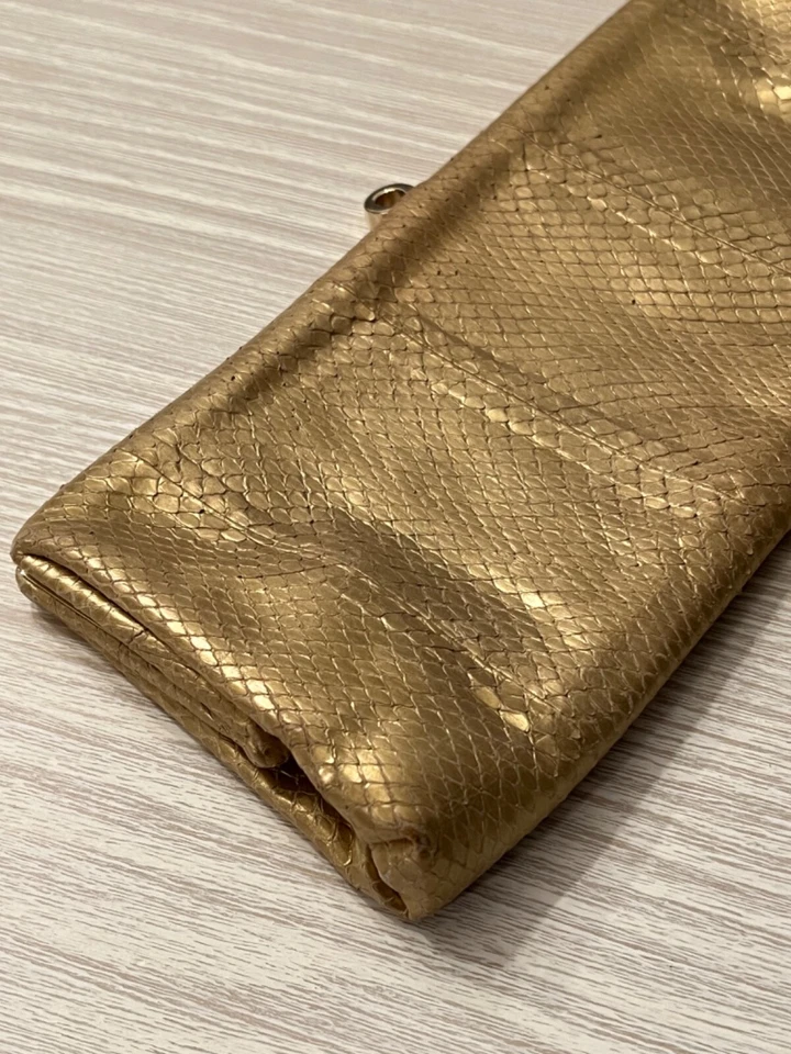 Salvatore Ferragamo Gold Snakeskin and Leather Evening Clutch - Image 4 of 4