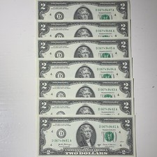 Two Dollar Bill Lot Of 7 NEW Crisp $2 Sequential  2017A 🇺🇸 🌟