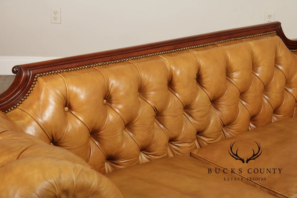 Antique English Regency Mahogany and Tufted Leather Sofa - Image 3 of 4