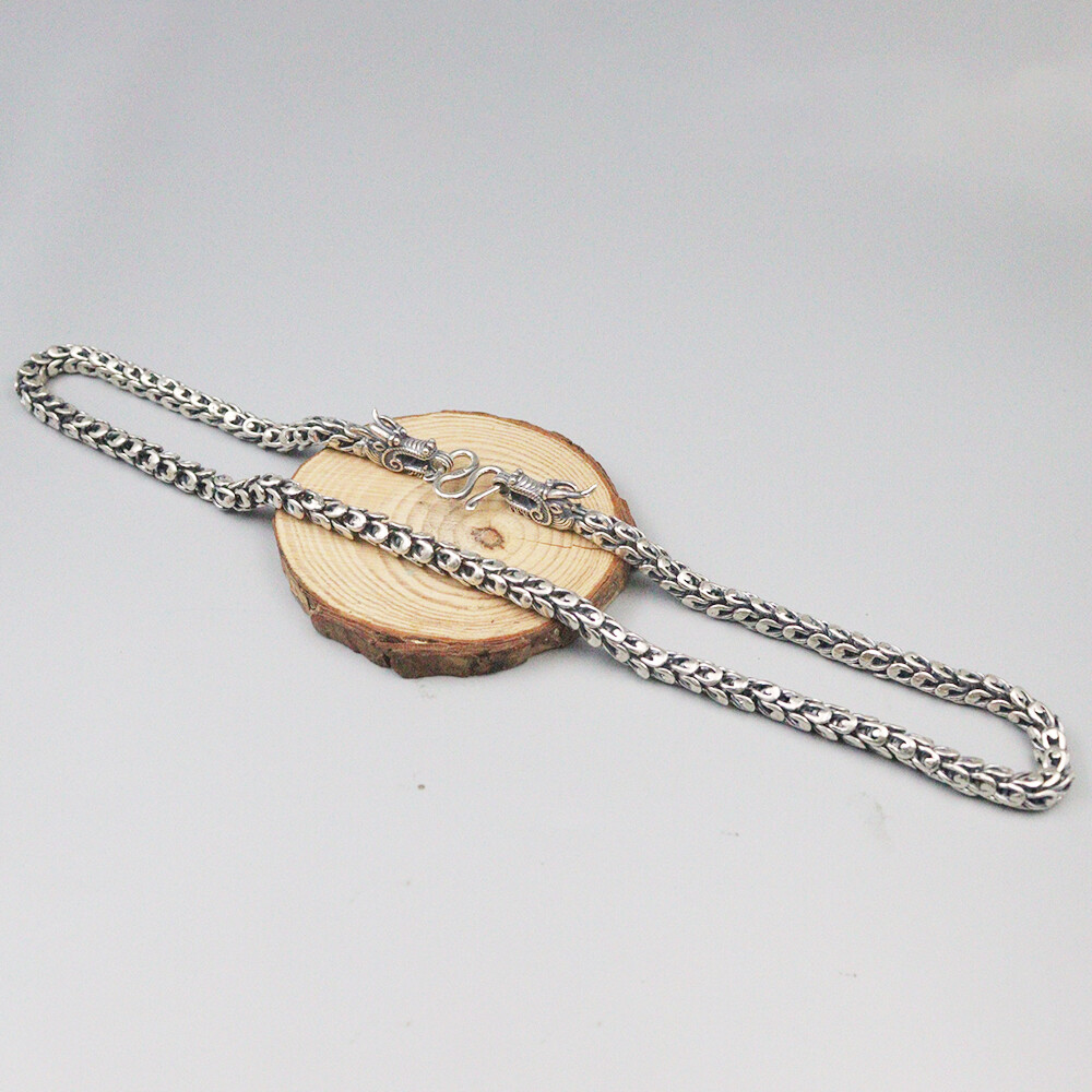 Pure 925 Sterling Silver Dragon Head 7mm Link Chain Men's