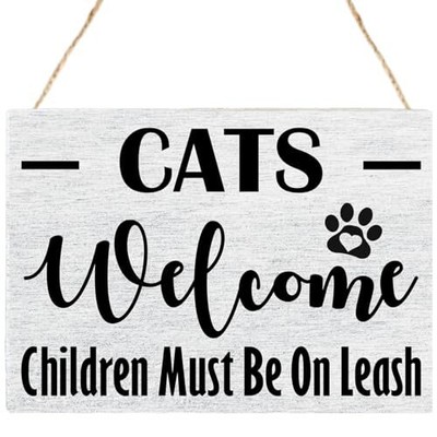 Funny Cat Welcome SignCute Cat Welcome Sign with Paw PrintsWelcome Wood Door ...
