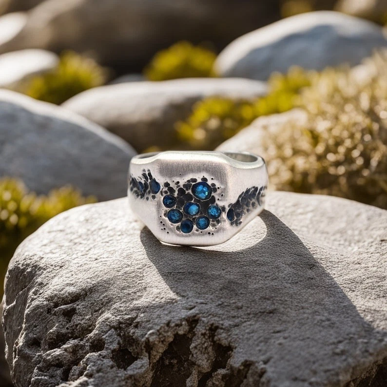 Natural Blue Sapphire Men's Ring 925 Sterling Silver Signet Ring Matt Finis
Opens in a new window or