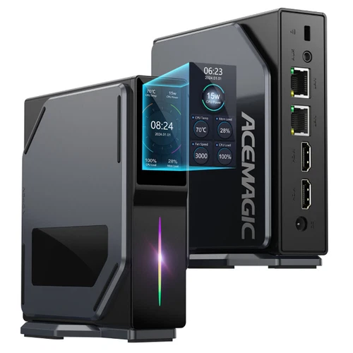 4K Mini PC mit LCD Bildschirm intel N100 16G DDR4 1TB SSD Windows 11 WiFi 6 RGB
