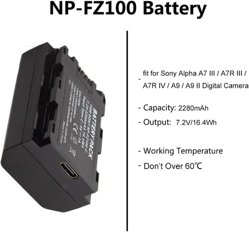 NP-FZ100 Camera Battery Replacement with Sony Alpha A7IV,A7III,A7R III,A7R IV - Picture 3 of 5