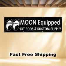 MOON EQUIPPED 2'X8' BANNER FLAG HOT RODS RAT ROD