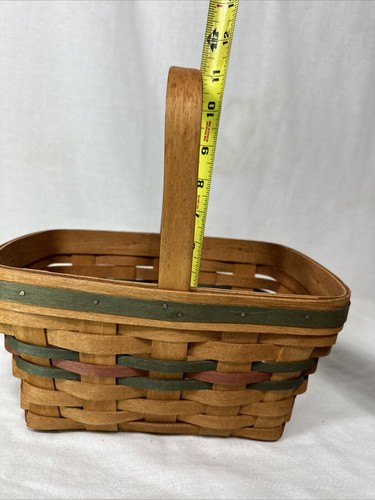 Longaberger Basket Medium with Handle 1990 Signed Green and Red 11x11x8 - Picture 8 of 9