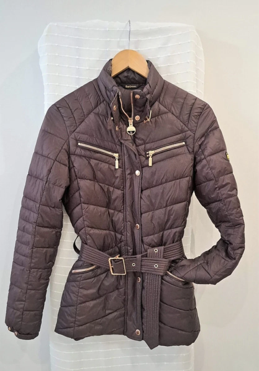 Barbour international trail quilted jacket coat belted with rose
