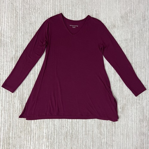 Soft Surroundings V-Neck Purple Tunic Top Stretch Size Petite Small Split Hem