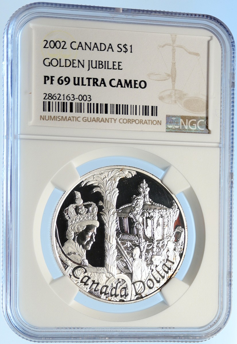 2002 CANADA UK Queen Elizabeth II JUBILEE Proof SILVER Dollar Coin