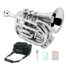 silveryBb Brass Pocket Trumpet Nice with Case Mouthpiece Cleaning Cloth Gift Kit