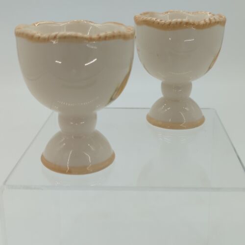 2 Susan Winget Vintage Porcelain Egg Cup Easter Bunny Daisy Butterflies Crackled - Picture 7 of 12