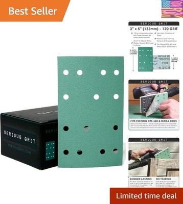 3'' x 5'' 80mm x 133mm 14-Hole 120 Grit Sanding Sheets - Fits Festool RTS 400 &...