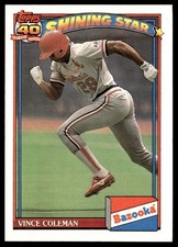 1991 Topps Bazooka Shining Stars Vince Coleman #12 St. Louis Cardinals