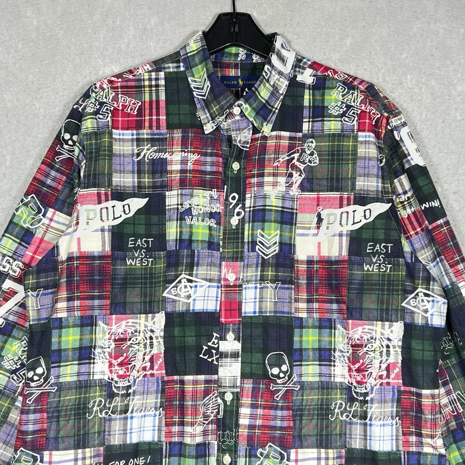 Polo Ralph Lauren Clase del '67 RL Tigres Madras Patchworks Camisa Universitaria Para Hombres XL Foto 2 de 4