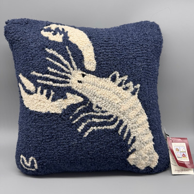 Chandler 4 Corners Lobster Blue Wool Pillow 14  Laura Megroy Coastal Decor NEW