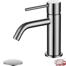 Single Handle Bathroom Faucet Single Hole Brushed Nickel Sink Drain Hose New