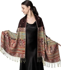 Achillea Reversible Bohemian Pashmina Ethnic Tribal Border Shawl Wrap Scarf