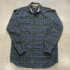 Vintage Polo Country Ralph Lauren Green Plaid Button Up Shirt Men Size Medium
