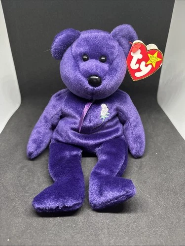 Vintage Ty Beanie Baby Princess Diana Bear 1997 Purple PVC Pellets w Tags