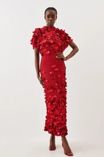 Maxi Vestido Karen Millen Tejido Manga Ángel Apliques Cristal en Rojo M 12 40 🌹