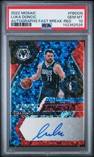 2022-23 Panini Mosaic Luka Doncic Fast Break Auto Red Prizm /49 PSA 10