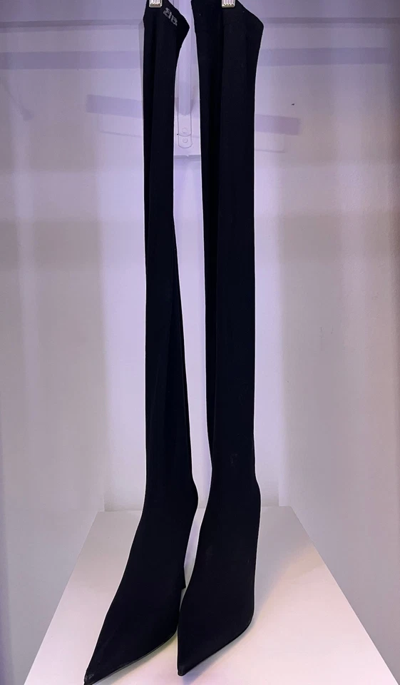 BALENCIAGA BB Thigh High Knife Sock Boots Heels Pumps Black IT 38 US 8 - Image 2 of 4