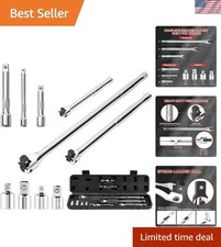 10 Piece Breaker Bar Set, 3/8" , 1/2" and 1/4" Drive, 180  Rotatable Head, 6'...