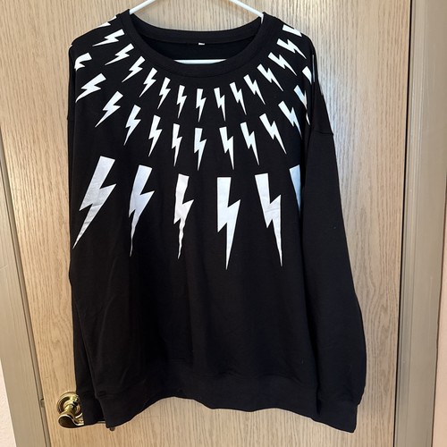 Herren schwarz Lightning Bolt Pullover Rundhalsausschnitt Sweatshirt Größe 2XL 100 % Baumwolle
