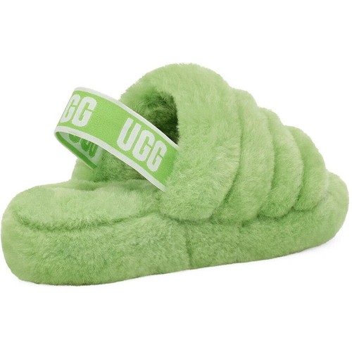 NEUF TAILLE 5 UGG femme peluche ouais slide fourrure de mouton 1095119 dans logo sandale pomme - Photo 2 sur 10