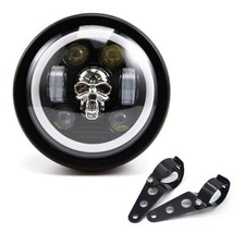 Motorcycle Headlight 5.75 inch Round LED with Mounting Brackets style D