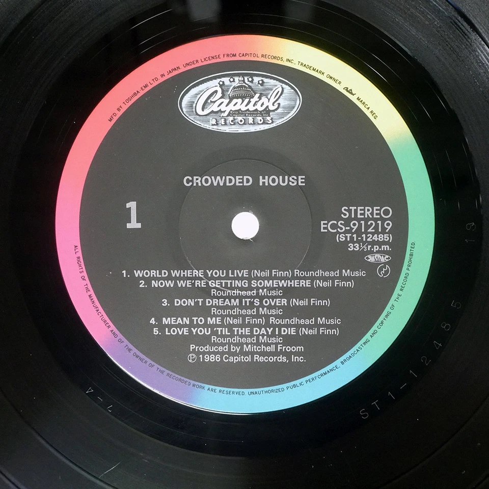CROWDED HOUSE S/T CAPITOL ECS91219 Japan ORIGINAL OBI INSERT VINYL LP - Image 3 of 3