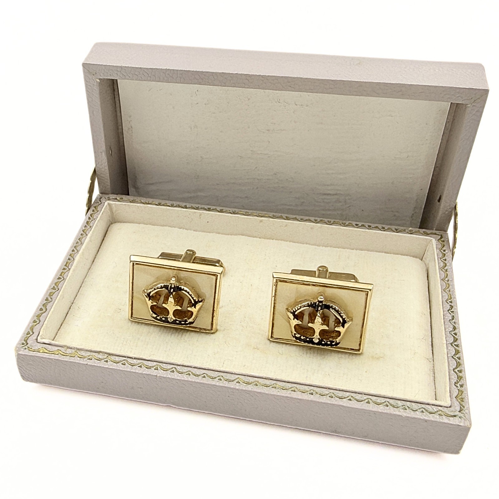 Swank Signed Rectangular Gold Plated Crown Fleur-… - image 6