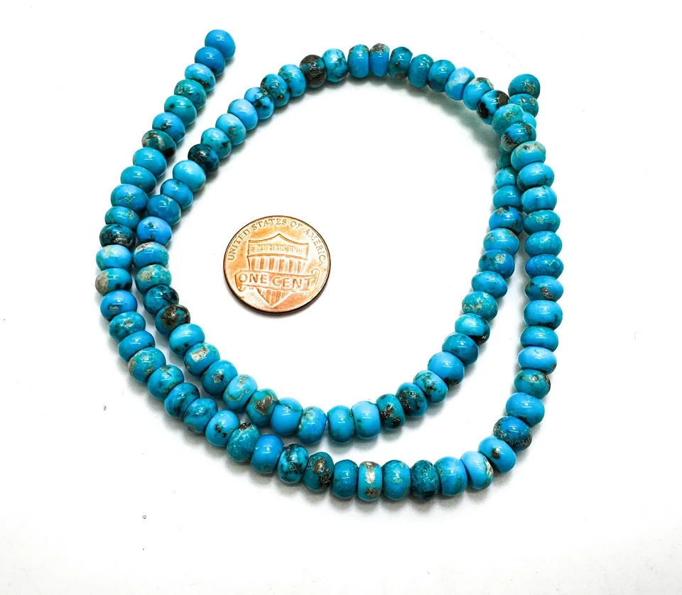 Natural Arizona Kingman Turquoise Rondelle Polished Gemstone Beads PG402 - Image 4 of 4