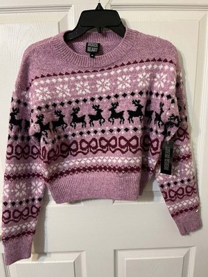 Derek Heart Deer And Bows Cropped Sweater Junior Size Medium NWT