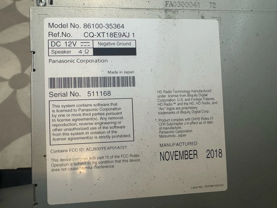 2018 TOYOTA 4 RUNNER RADIO AUDIO RECEIVER HEAD UNIT WITH DISPLAY 8610035362 - Imagen 3 de 4