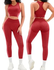 Womens Workout Sets 2 Piece Seamless Padded Raceback Sports Bra Butt Lifting ...