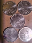 .999 silver 1oz rounds, Lot of 5. Krugerrand. Small cloudy spots.