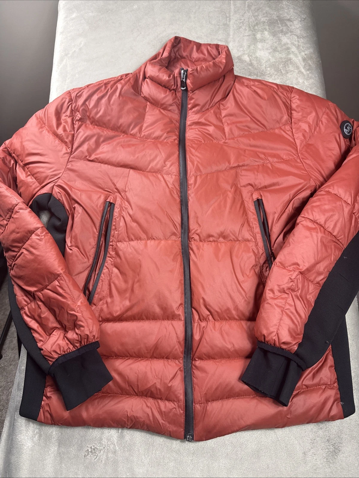 Michael Kors Premium Down Blend Puffer Jacket Men L Red Rust Warm 70% Fill NICE