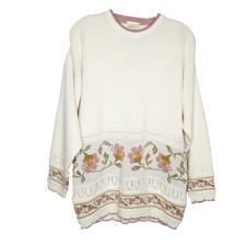 Vintage 80s Floral Sweater XL Cream Pink Yellow Cottagecore Granny Core Soft