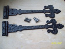BLACK ANTIQUE CAST IRON FLEUE DE LYS GOTHIC DOOR GATE HINGES  18"/LARGE