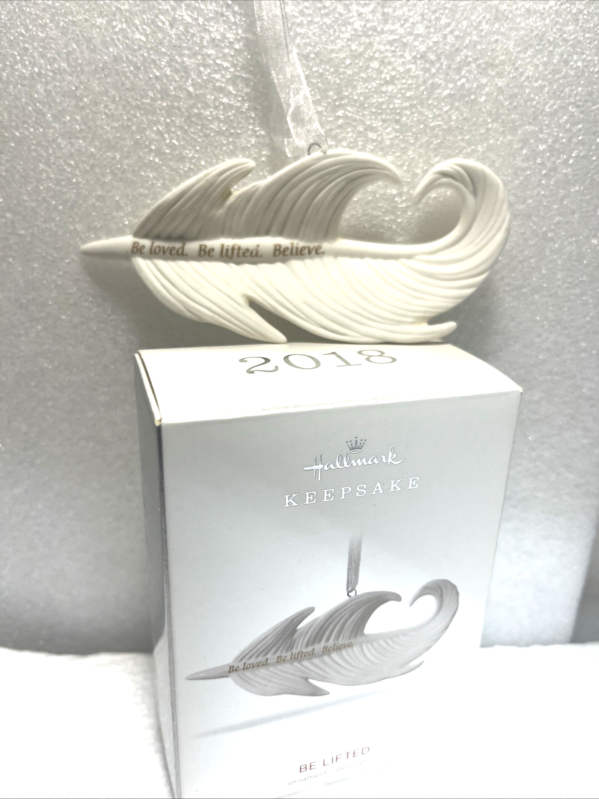 Hallmark Be Lifted White Porcelain Feather Keepsake 2018