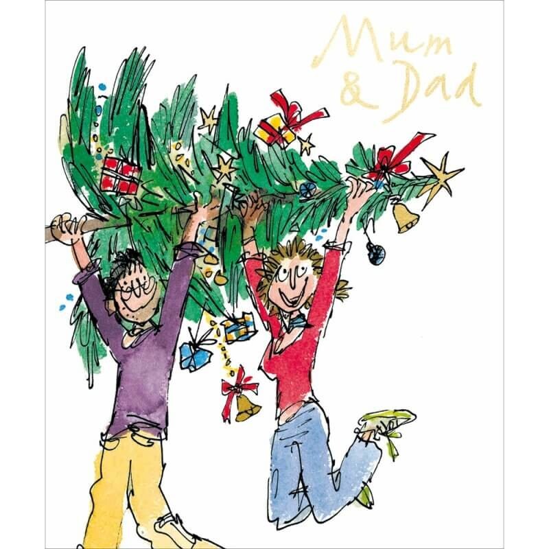 Christmas Card Mum and Dad Quentin Blake - Stylish Funny Xmas Greeting Card