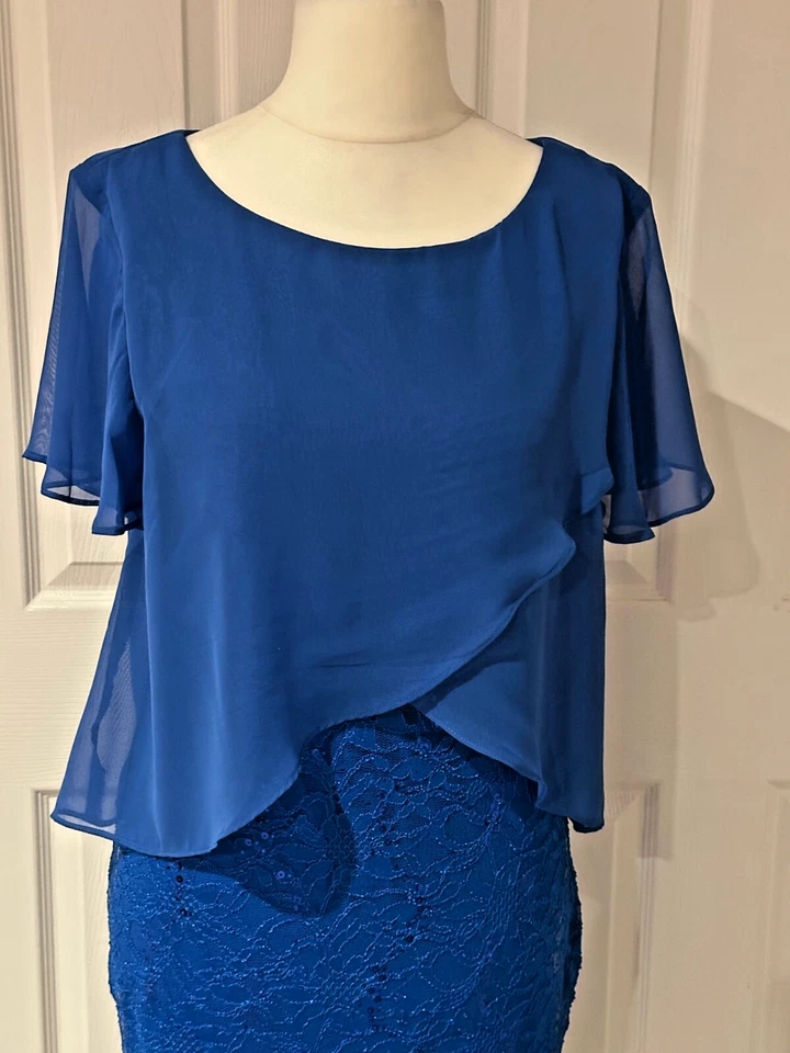 Ronni Nicole Short Sleeve Caplet Top Over Lace Dress - Cobalt - Size 16 - BNWT - Image 2 of 4