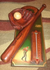 3D Wood Baseball Thermometer with Baseball Bat & Glove