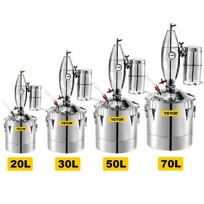 VEVOR Distillateur Alambic Condenseur Thermomètre Acier Inoxydable 20/30/50/70L - Photo 1/2