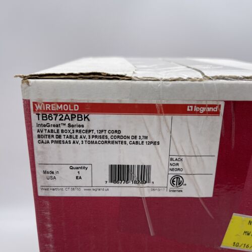 Legrand Wiremold TB672APBK A/V Tischbox, 3 Empfang, 12 Fuß Kabel, schwarz, versiegelt