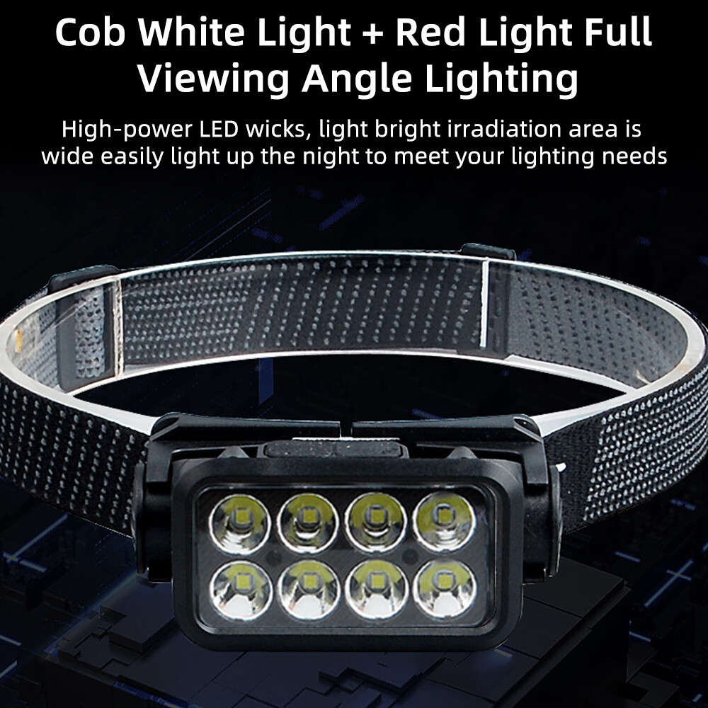 COB+LED Headlamp USB Rechargeable Headlight Work Light Bar Head Band Lamp NEW