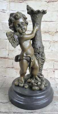 Vintage Bronze Stehend Winged Cherub / Angel Statue 12 '' Hoch, Wiegt 4.1kg